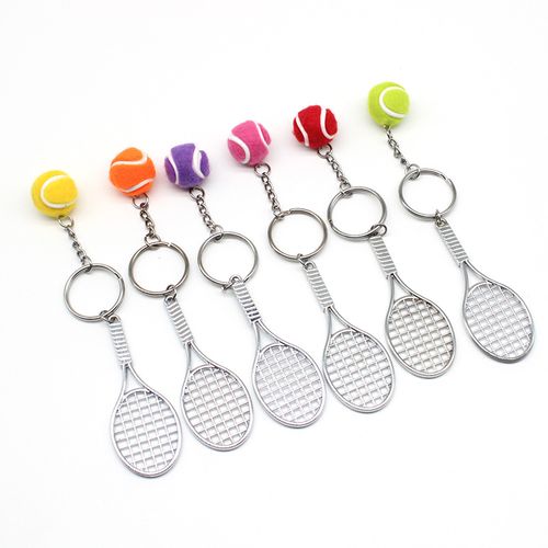 迷你网球 网球拍钥匙扣 金属网球拍钥匙圈 体育用品 礼品挂件6色